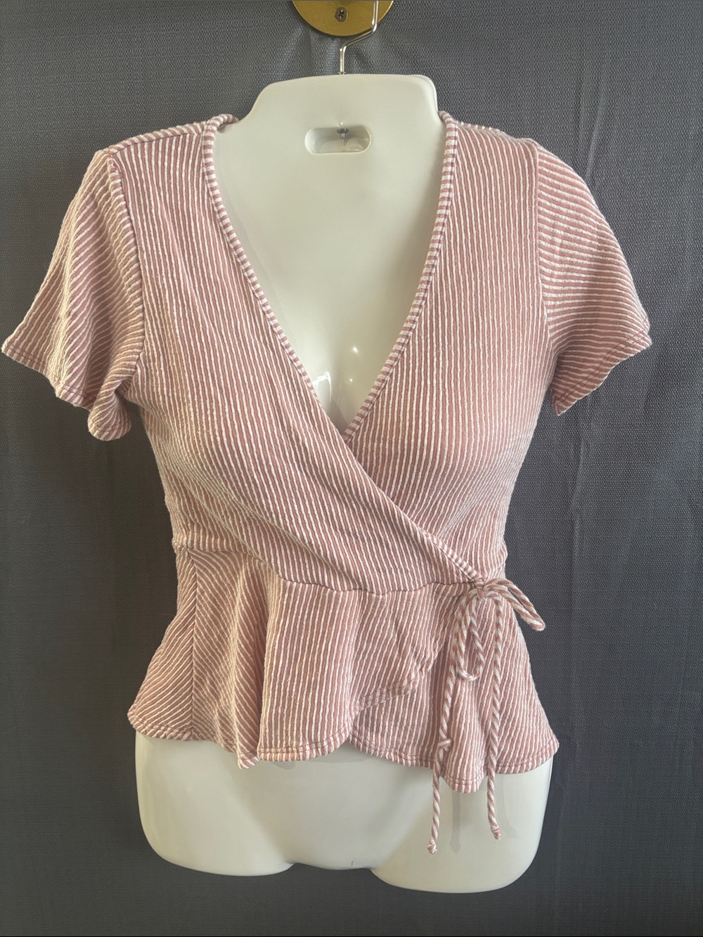 Caution To The Wind Pink & White Striped Wrap Peplum Top
